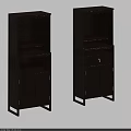 Double Brown Wooden Storage Cabinet Shelf With Multilayer Design And Doors