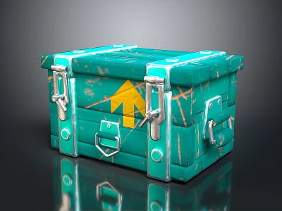 Teal Green Vintage Box with Metal Clasps Yellow Arrow Symbol and Textured Surface 3d model