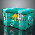 Teal Green Vintage Box with Metal Clasps Yellow Arrow Symbol and Textured Surface