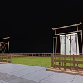 Scenic Outdoor Playground Equipment With Wooden Frames Fence Grass Area And Red Markers