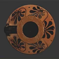 Tall Ancient Style Ceramic Vessel With Orange Black Decorative Patterns And Handle