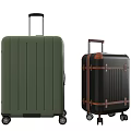 Green Modern Luggage And Black Vintage Suitcase With Trolley Handles And Rolling Wheels