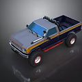 Gray and Dark Blue Off Road Pickup Truck With Large Tires Red Rims Open Bed