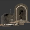 Ancient Ruins Structure With Arched Doorway Stone Walls Steps And Floor 3d model