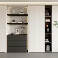 Modern Decorative Cabinet With White Doors Black Drawers And Shelves For Decorative Items