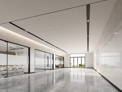 Modern Front Desk Reception Interior Design With Marble Counter And Glass Partitions 3d model