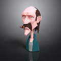 Cartoon Style Man Head With Cigar Long Beard Hair And Blue Shirt On Dark Background
