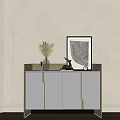 Elegant Modern Entryway Cabinet Sideboard With Dried Flowers Vase And Decorative Painting Clock