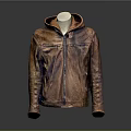 Stylish Brown Leather Jacket With Hooded Design And Zippered Front For Casual Wear