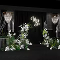 Elegant Wedding Stage Design With Crystal Chandeliers White Flowers And Mr Mrs Signage