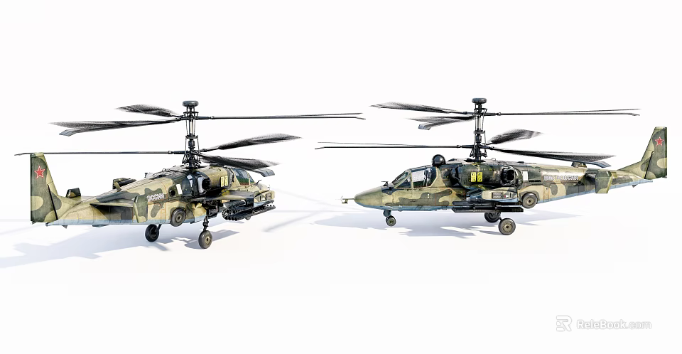 Military Helicopters With Camouflage Exterior Twin Rotor System And Side By Side 3d model 