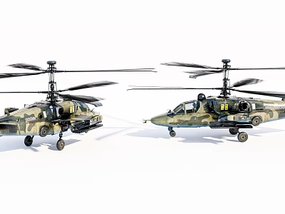 Military Helicopters With Camouflage Exterior Twin Rotor System And Side By Side 3d model