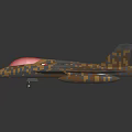 Camouflage Fighter Jet Model with Pink Nose Flags on Wings and Dark Background