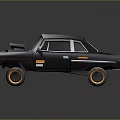 Vintage Style Black Car With Yellow Rims Red Hood Component And Body Stripes