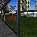 Modern High Rise Buildings With Green Lawn Palm Trees And Wooden Low Rise Structure