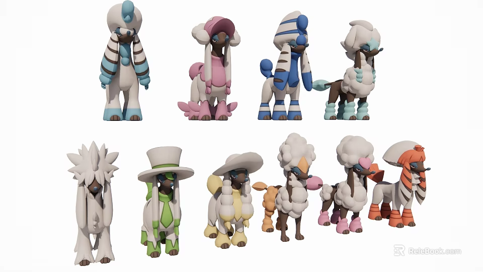 Cute Game and Movie Characters with Various Colorful Outfits and Designs 3d model 