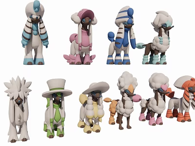Cute Game and Movie Characters with Various Colorful Outfits and Designs 3d model