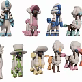 Cute Game and Movie Characters with Various Colorful Outfits and Designs