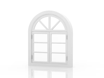 White Arched Top Casement Window with Multiple Panes and Clean Design 3d model