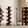Modern Middle Style Bookshelf Rotating Bookshelf Corner Bookcase Book Ornaments 3d model