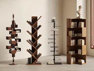Modern Middle Style Bookshelf Rotating Bookshelf Corner Bookcase Book Ornaments 3d model