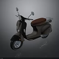 Gray Scooter With Brown Leather Seat And Retro Design Mirrors Shiny Finish