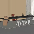 Tea Table and Chair Combination Tea Room Tea Table Stool Bench Tea Set 3d model