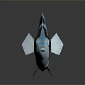 3D Rendered Blue White Black Striped Tropical Fish With Spiky Dorsal Fin And Large Eyes