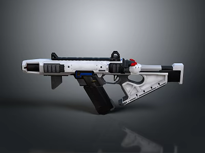 Futuristic White And Black Gun With Red Accent Black Magazine Blue Detail Modern Weapon Design 3d model