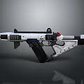 Futuristic White And Black Gun With Red Accent Black Magazine Blue Detail Modern Weapon Design