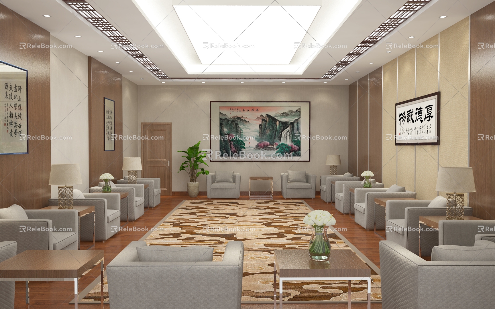 New Chinese Company Reception Room Reception Room Lounge 3d model