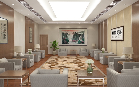 New Chinese Company Reception Room Reception Room Lounge 3d model