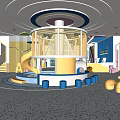 Colorful Kindergarten Interior With Circular Ceiling Lights Slide Transparent Play Area And Animal Seats