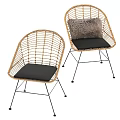 Rattan Lounge Chairs With Black Metal Legs And Plush Gray Pillow