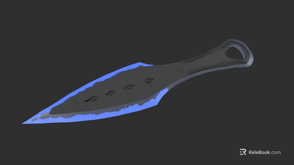 Modern Tactical Dagger With Black Handle Blue Edge And Square Holes 3d model 