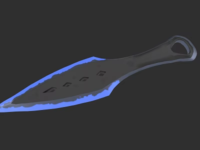 Modern Tactical Dagger With Black Handle Blue Edge And Square Holes 3d model