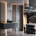 Modern Bathroom Washbasin Design With Gray Textured Walls And Ambient Lighting