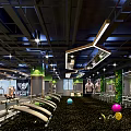Modern Fitness Gym Interior With Treadmills Dumbbells Green Plants And Ceiling Lights