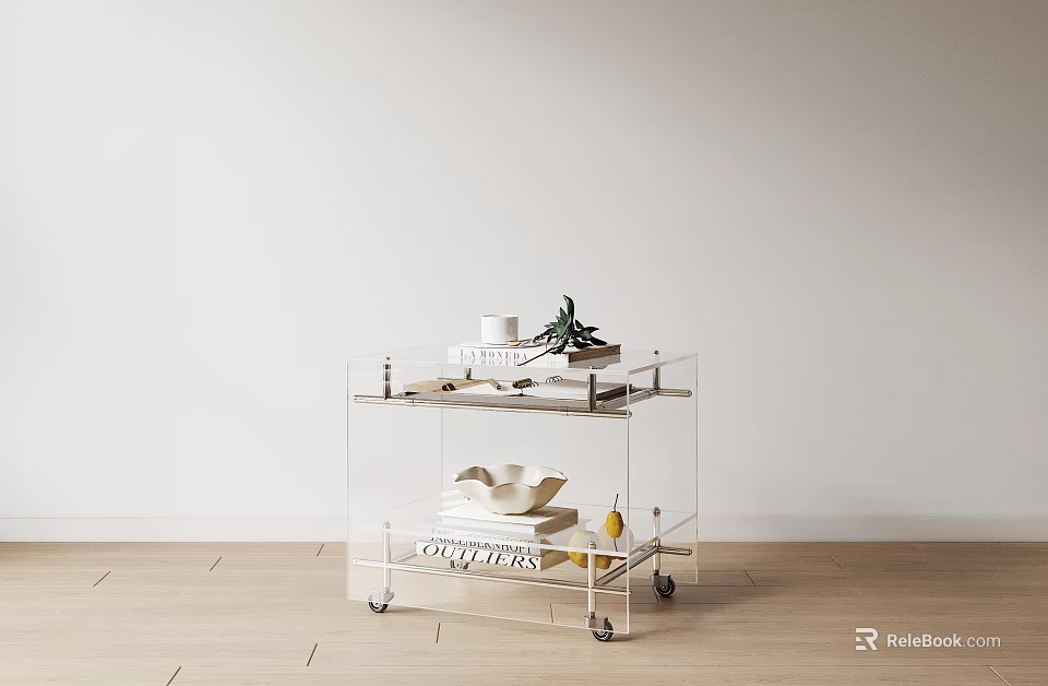 Transparent Acrylic Side Table With Wheels And Multi Tier Shelves For Stylish Home 3d model 