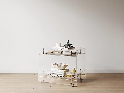 Transparent Acrylic Side Table With Wheels And Multi Tier Shelves For Stylish Home 3d model