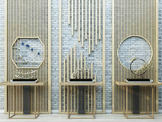 New Chinese-style End View Table Partition Screen Decorations Combination 3d model