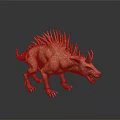 Orange Spiked Horned 3D Monster Model With Sharp Claws And Open Mouth 3d model