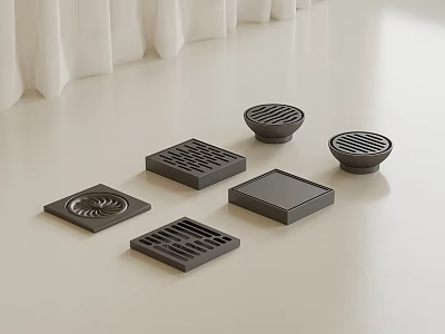 Black Floor Drain Covers with Various Grid Patterns and Shapes 3d model