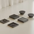 Black Floor Drain Covers with Various Grid Patterns and Shapes 3d model