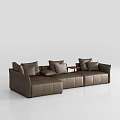 Modern Brown Leather Sectional Sofa Set With Pillows And Side Table 3d model