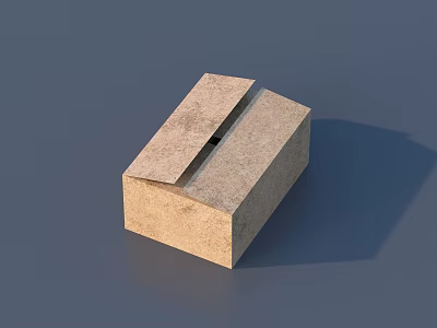 Simple Beige Sturdy Cardboard Box With Foldable Lid On Gray Background 3d model