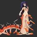 Woman with purple hair and orange spiked creature lower body in fantasy art