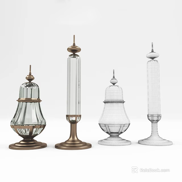 Elegant Decorative Ornament Set With Glass Metal Base And Various Designs For Home Decor 3d model 