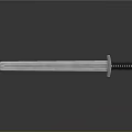 Classic Silver Sword With Black Handle On Reflective Metal Surface