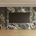 Elegant Marble TV Background Wall Design With Large Flat Screen TV And Natural Texture 3d model